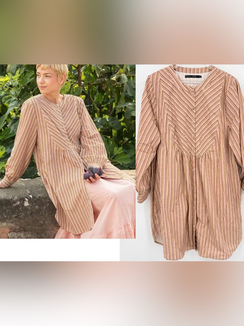 Gudrun Sjoden Striped Pintuck Tunic Dress Organic Cotton Womens Size Large